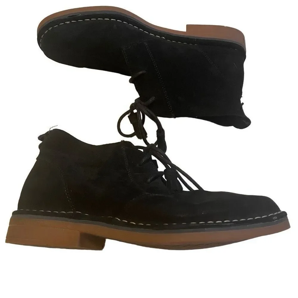HUSH PUPPIES | black seude low tassel slip on booties 7.5